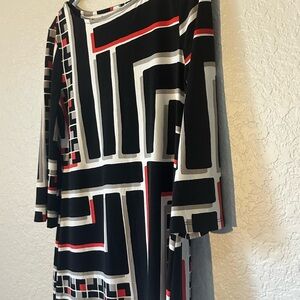 Style & Co. Black and Red Geometric Long Sleeve Dress